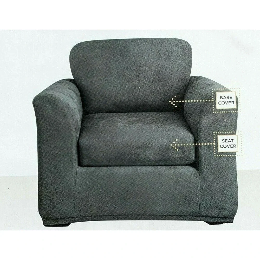 SureFit Stretch Vegan Suede Armchair Slipcover Carbon Gray 2pc Box Cushion NEW